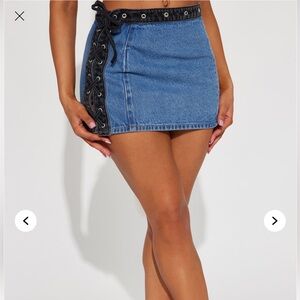 Fashion nova mini denim skirt with lace up detail